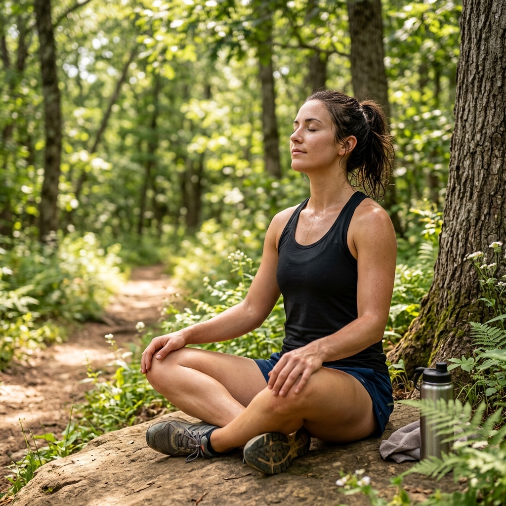 An athlete resting after a workout taking deep calm breaths